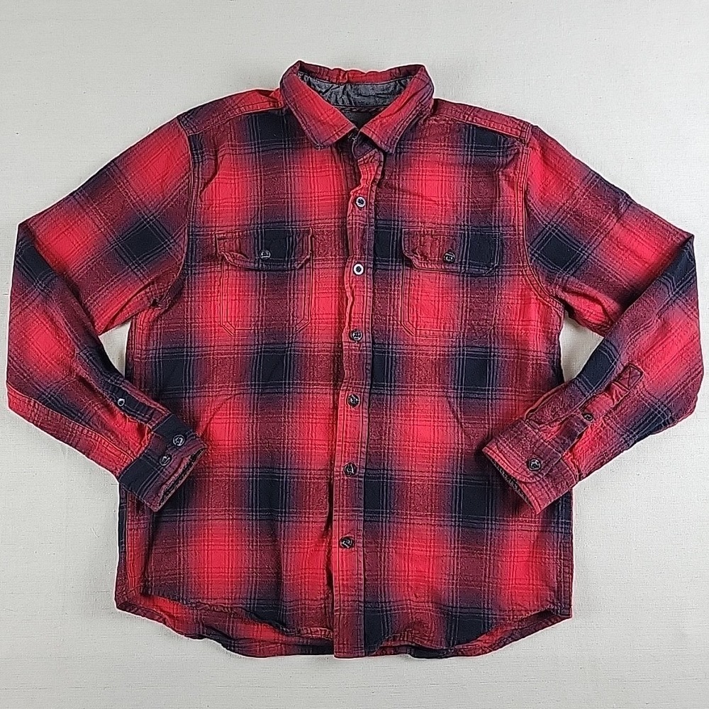 Woolrich Button Up Flannel Shirt Mens Med Red Black Plaid 100% Cotton Workwear